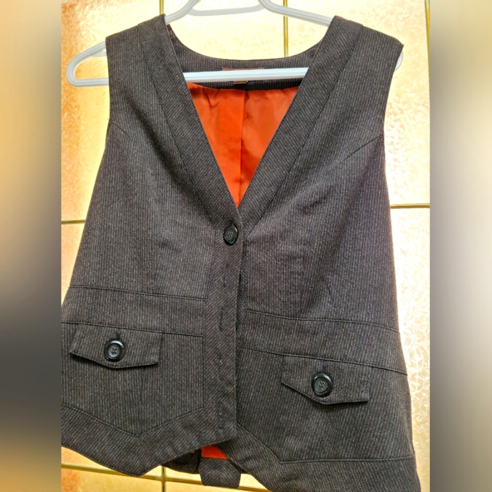 Collegiate style Brown button down vest